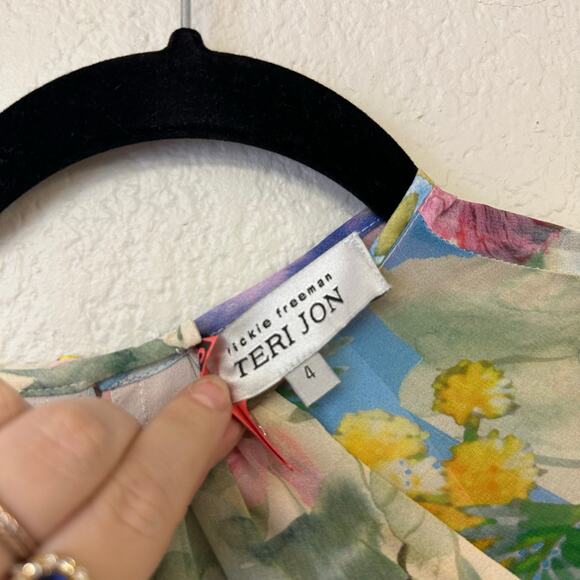 Teri Jon Rickie Freeman Patchwork Print Pleated Floral Chiffon Maxi Gown - Picture 12 of 12